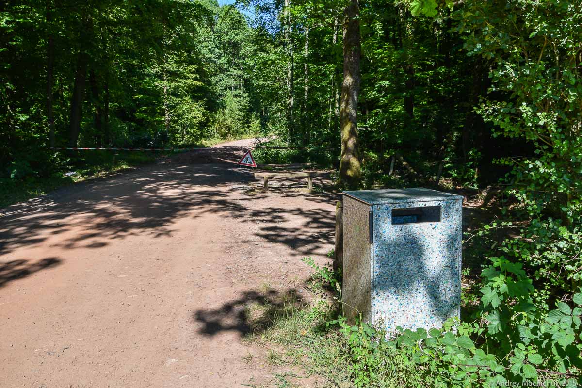 Урна у дороги в лесу в Германии