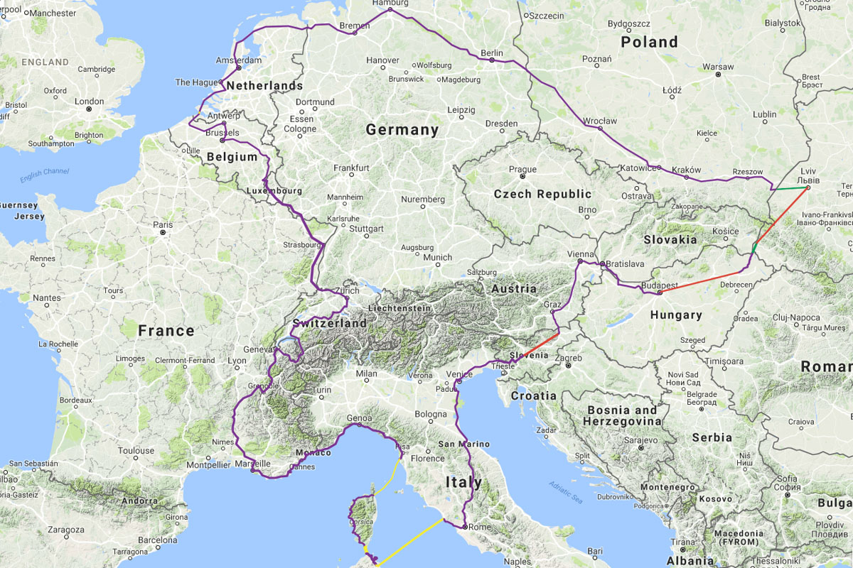 Маршрут путешествия по Европе на велосипеде